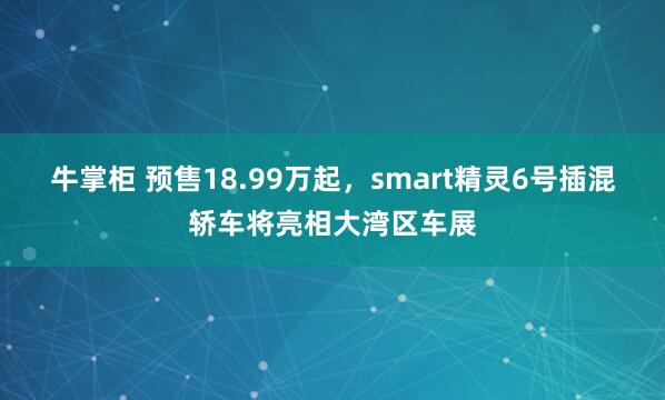 牛掌柜 预售18.99万起，smart精灵6号插混轿车将亮相大湾区车展